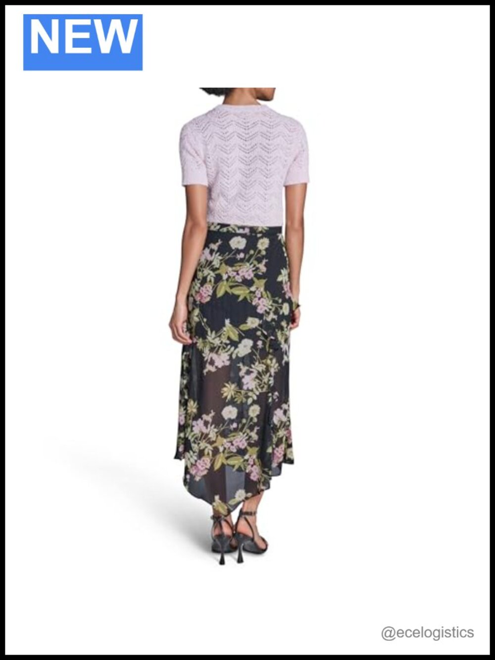 Midi Ruffle Skirt High Rise Zip Closure Polyester - Picture 4 of 4